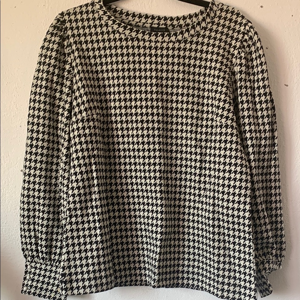 Talbots Black and White Houndstooth Top